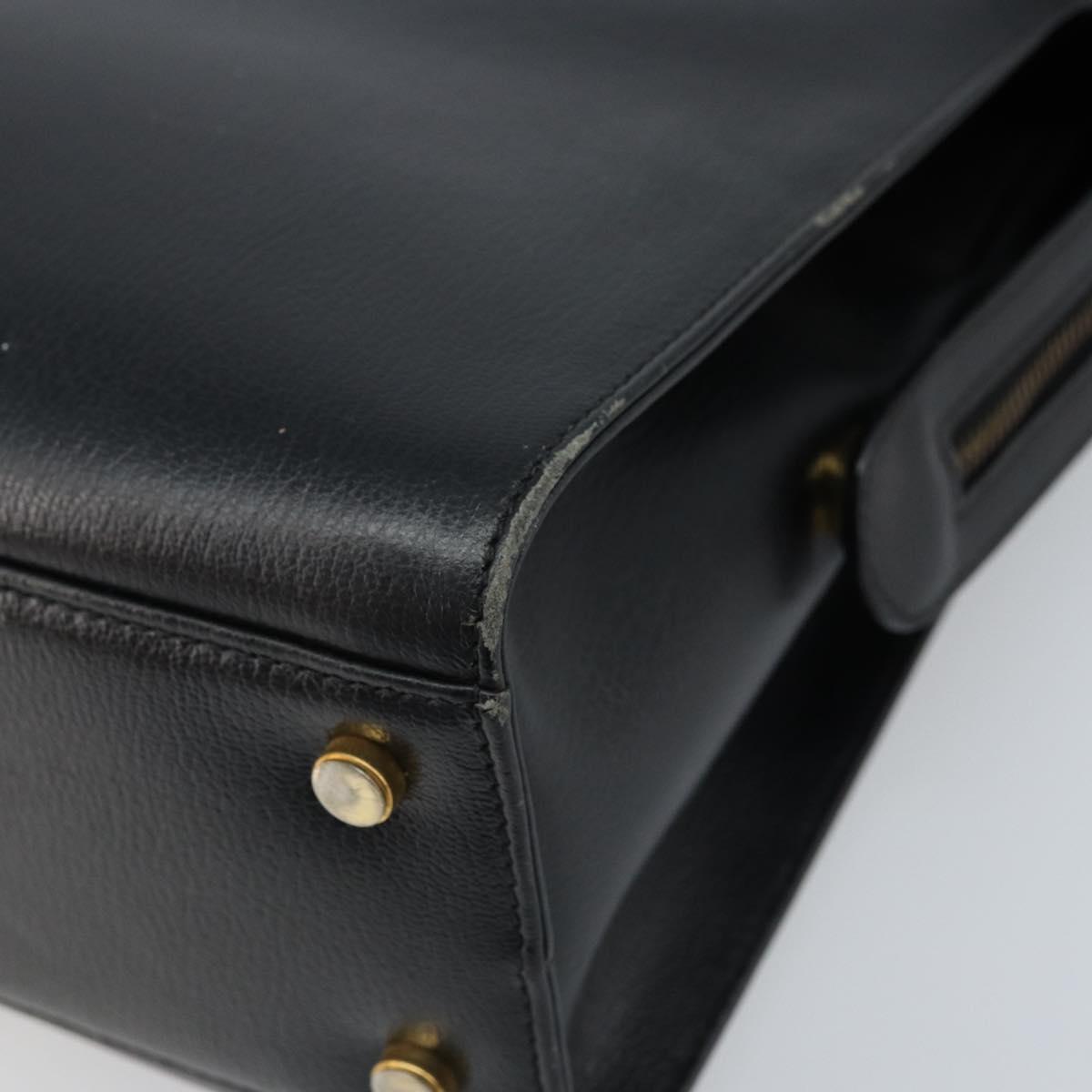 Salvatore Ferragamo Hand Bag Leather Black Gold Auth 173778