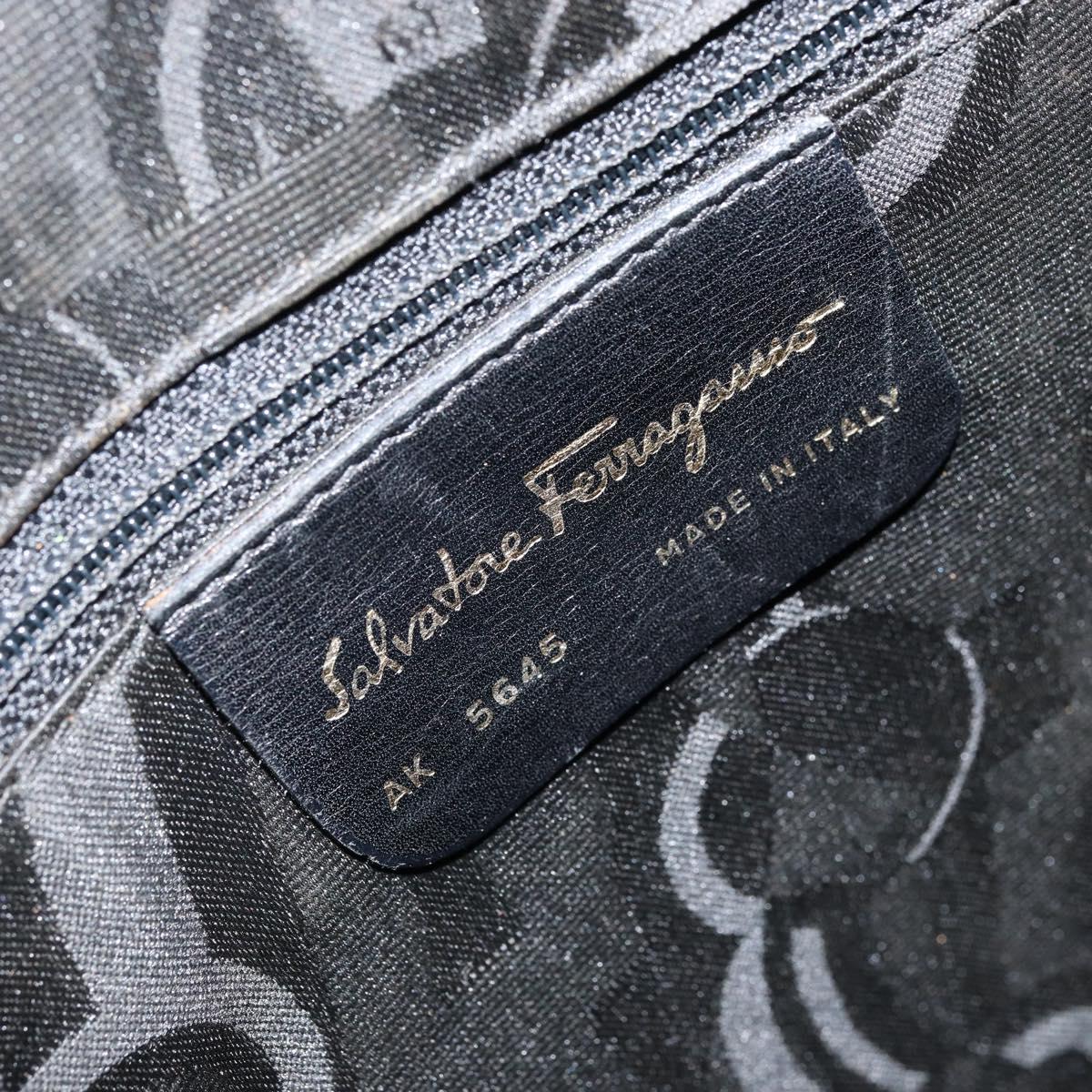 Salvatore Ferragamo Hand Bag Leather Black Gold Auth 173778