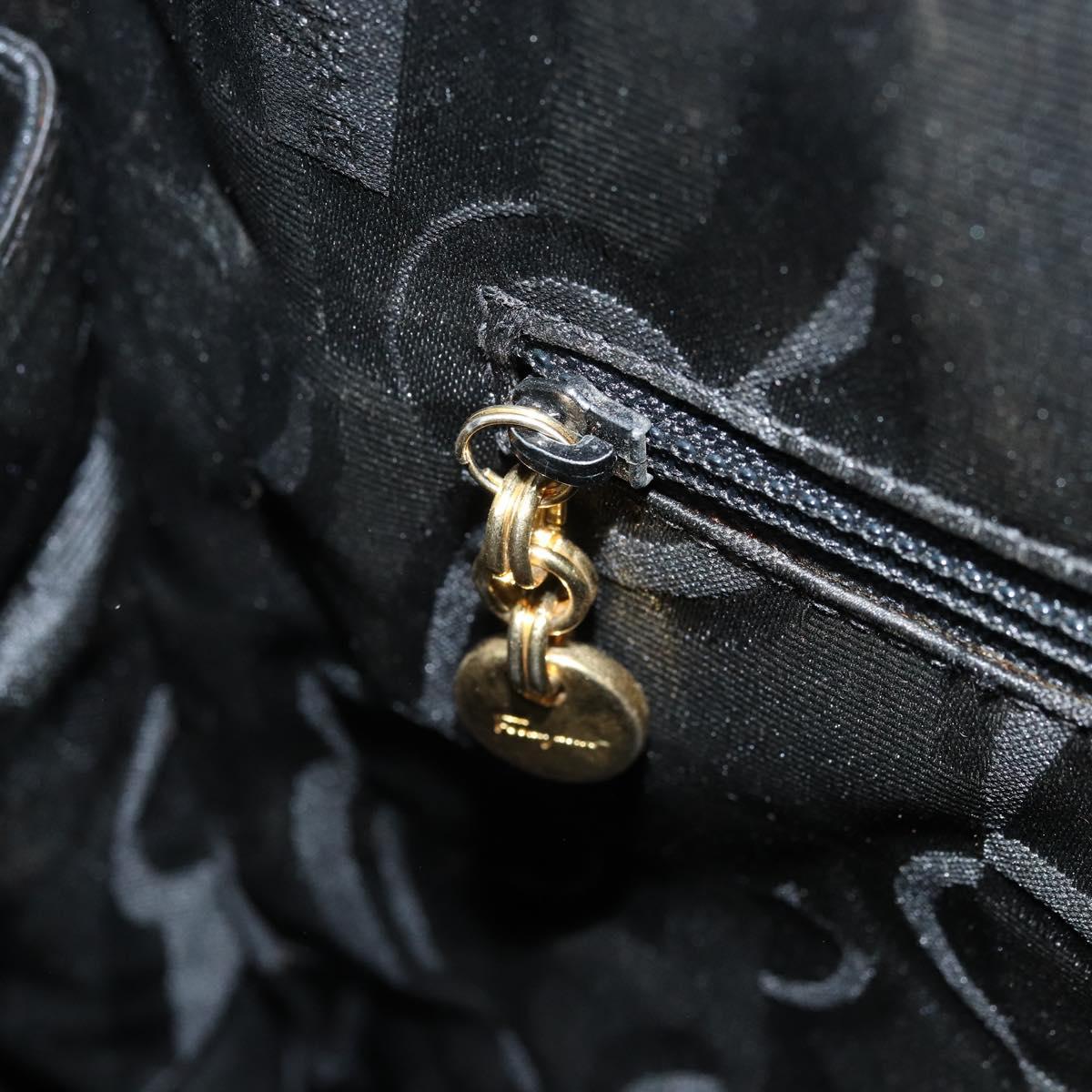 Salvatore Ferragamo Hand Bag Leather Black Gold Auth 173778