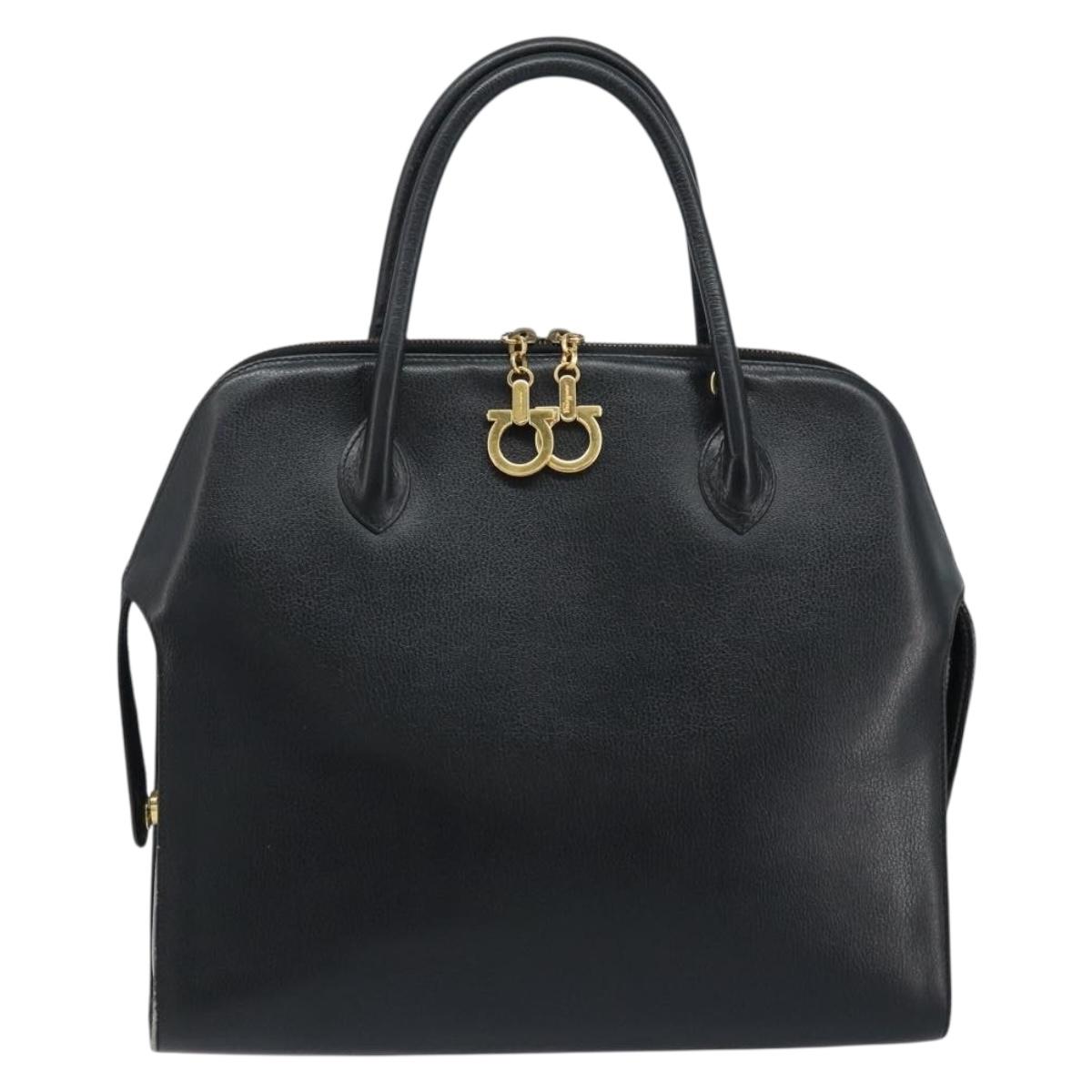 Salvatore Ferragamo Hand Bag Leather Black Gold Auth 173778
