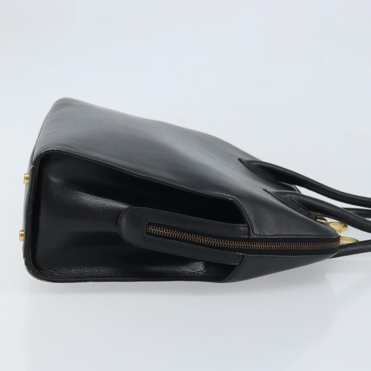 Salvatore Ferragamo Hand Bag Leather Black Gold Auth 173778