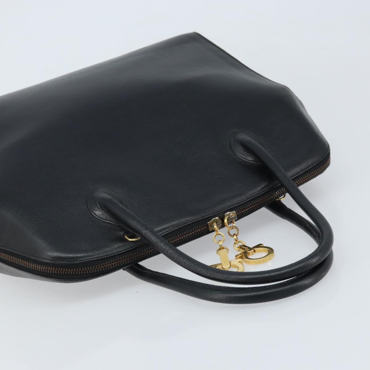 Salvatore Ferragamo Hand Bag Leather Black Gold Auth 173778