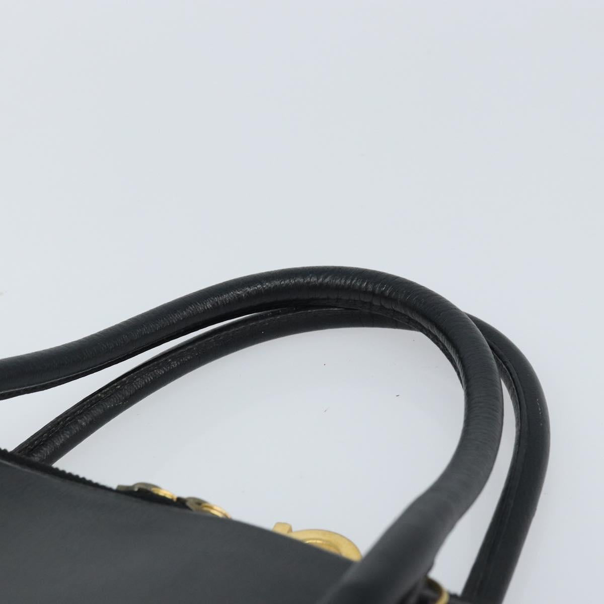 Salvatore Ferragamo Hand Bag Leather Black Gold Auth 173778