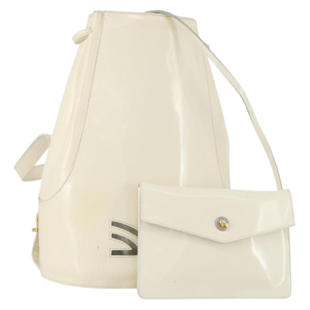 Salvatore Ferragamo Backpack Patent leather White Gold Auth 173783