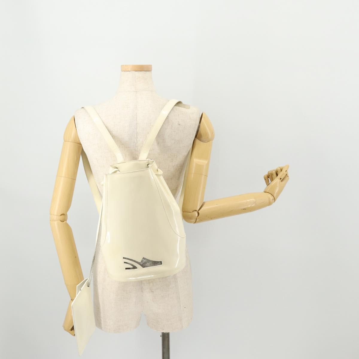 Salvatore Ferragamo Backpack Patent leather White Gold Auth 173783
