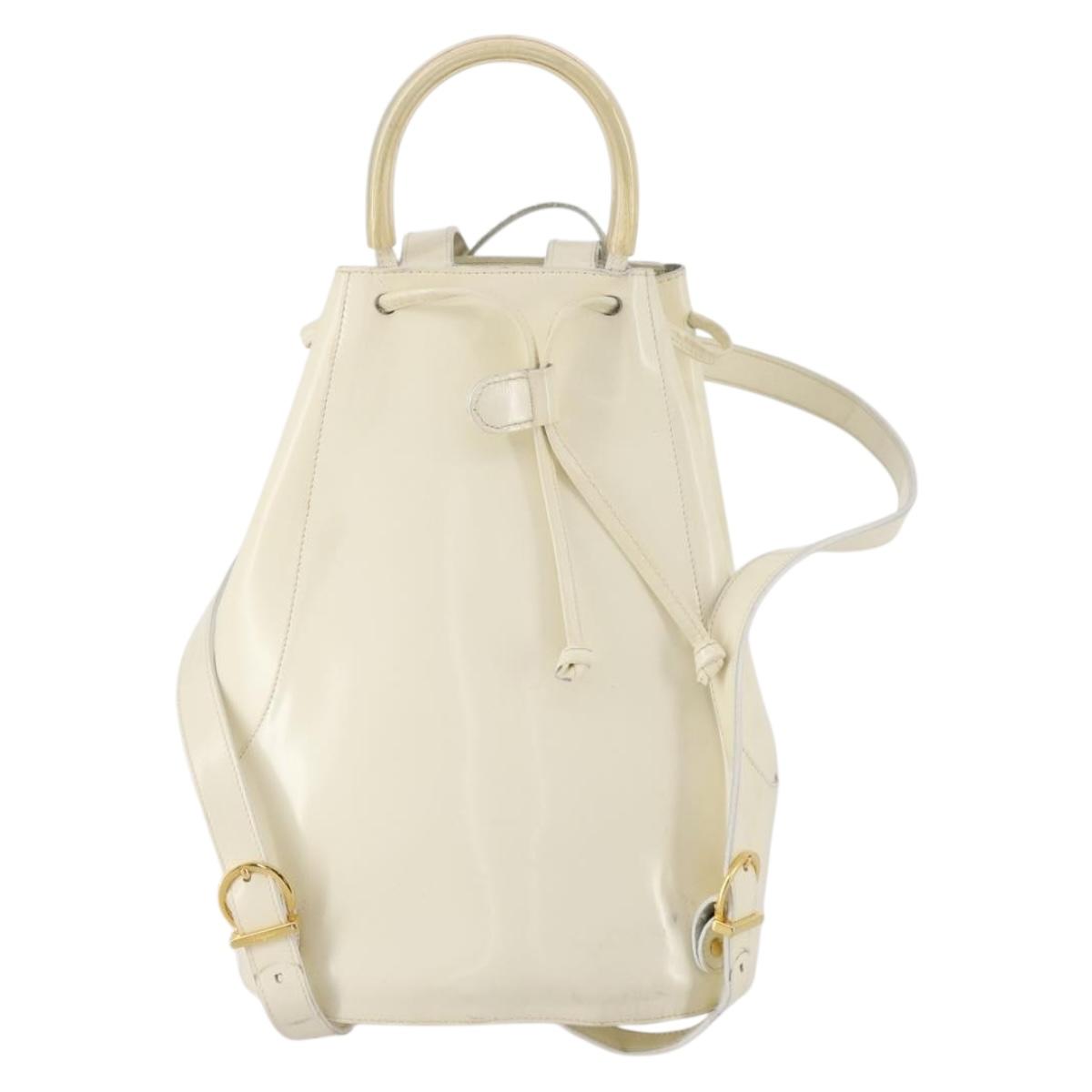 Salvatore Ferragamo Backpack Patent leather White Gold Auth 173783