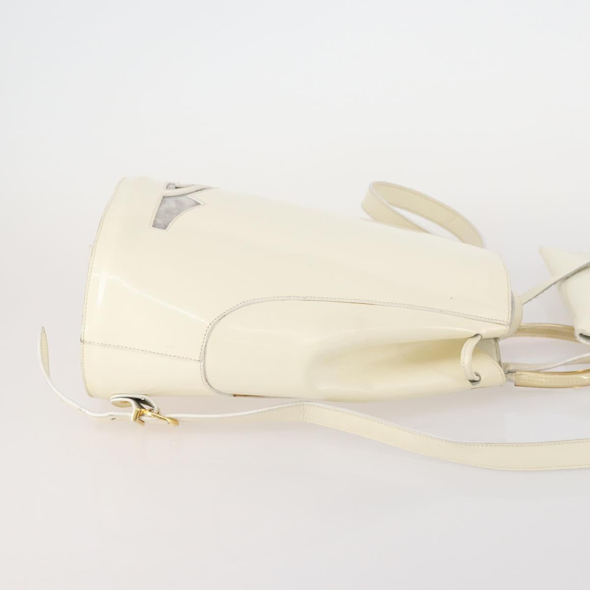 Salvatore Ferragamo Backpack Patent leather White Gold Auth 173783