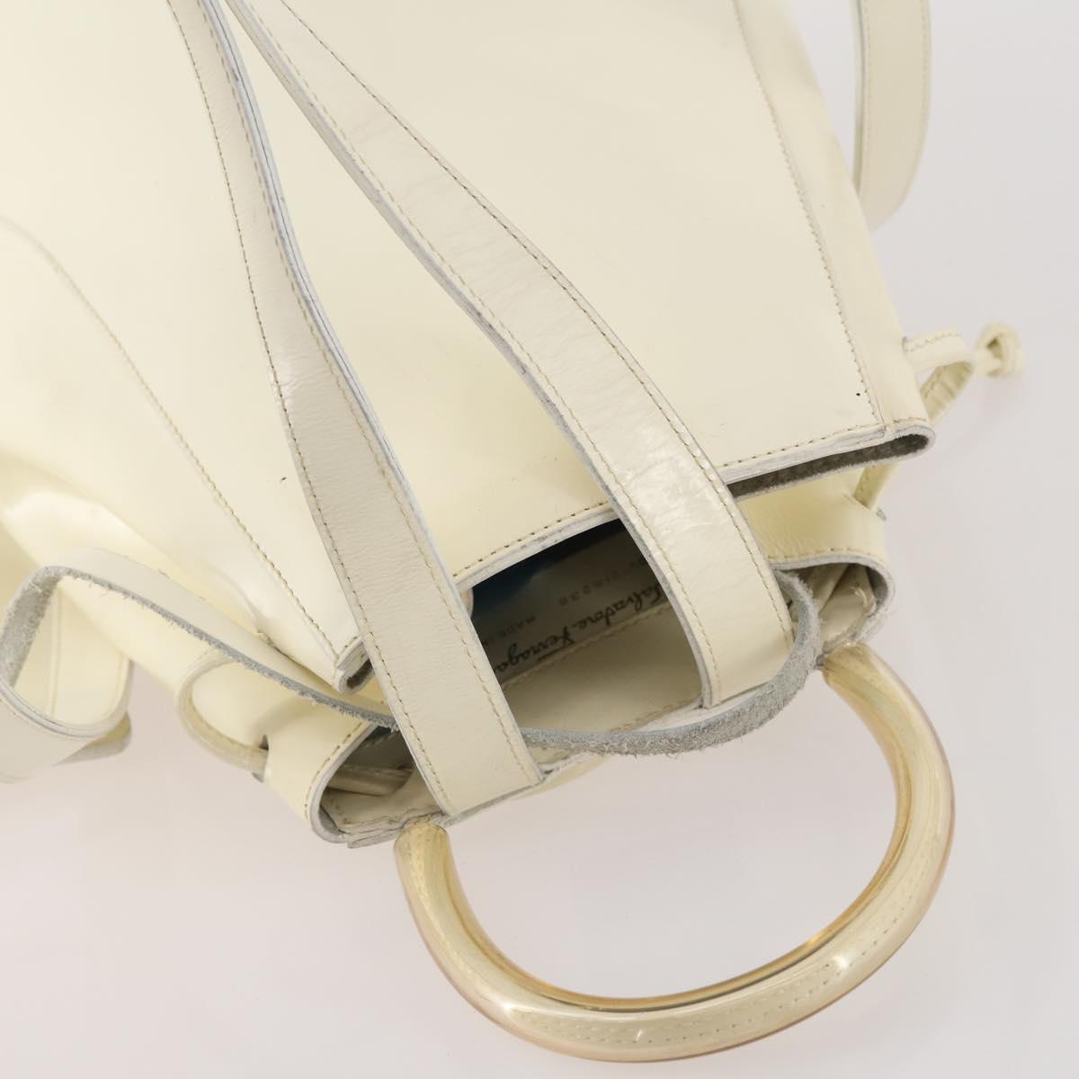 Salvatore Ferragamo Backpack Patent leather White Gold Auth 173783