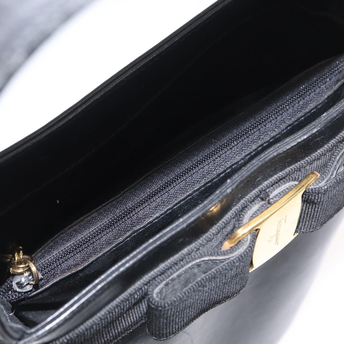 Salvatore Ferragamo Vara Ribbon Hand Bag Leather Black Auth 173784