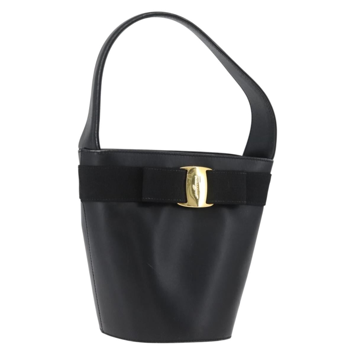 Salvatore Ferragamo Vara Ribbon Hand Bag Leather Black Auth 173784