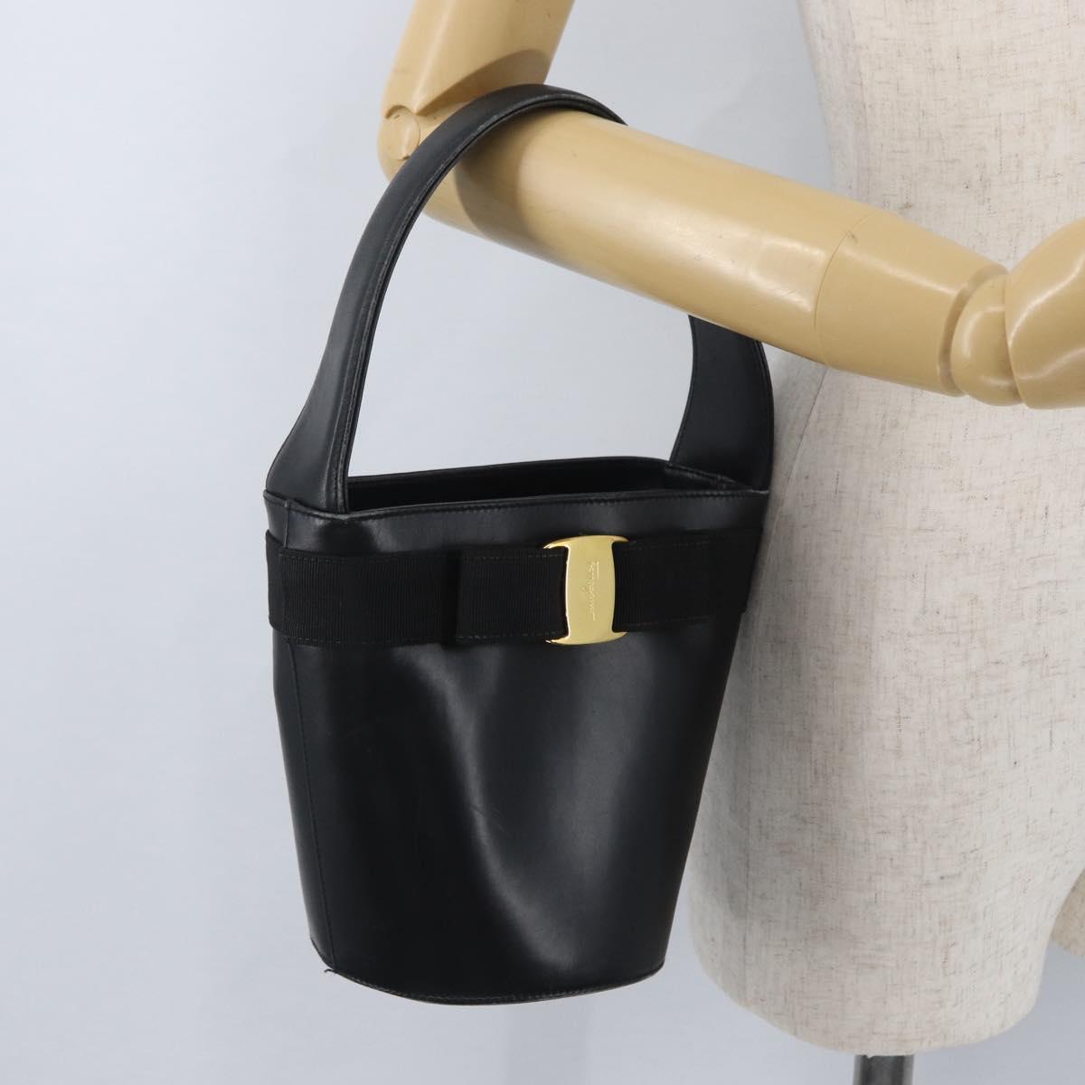 Salvatore Ferragamo Vara Ribbon Hand Bag Leather Black Auth 173784
