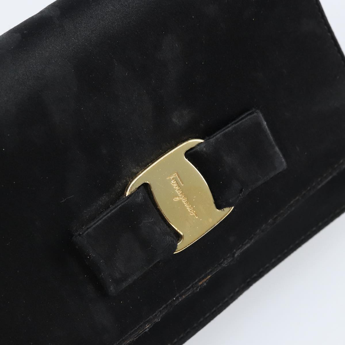 Salvatore Ferragamo Vala Ribbon Shoulder Bag Satin 2way Black Gold Auth 173786