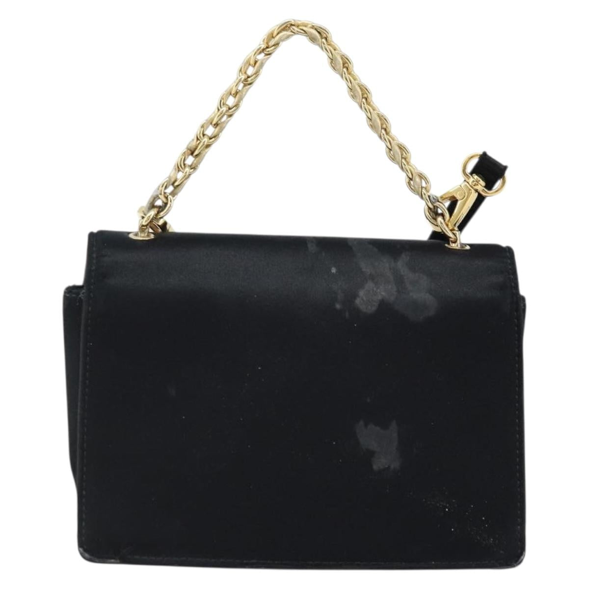 Salvatore Ferragamo Vala Ribbon Shoulder Bag Satin 2way Black Gold Auth 173786