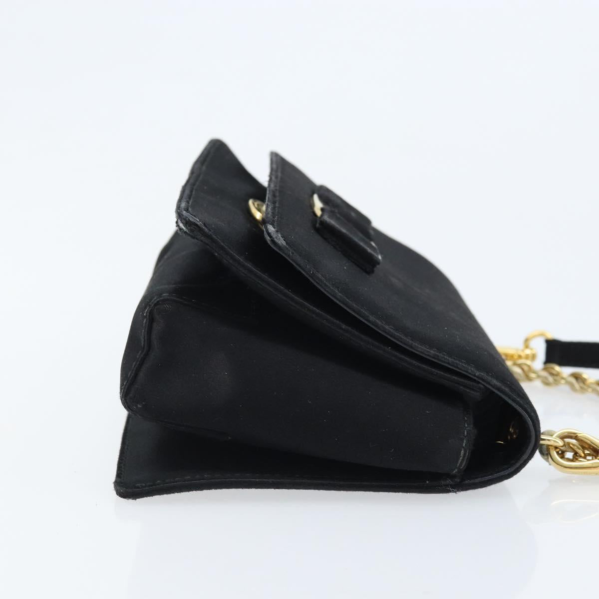 Salvatore Ferragamo Vala Ribbon Shoulder Bag Satin 2way Black Gold Auth 173786