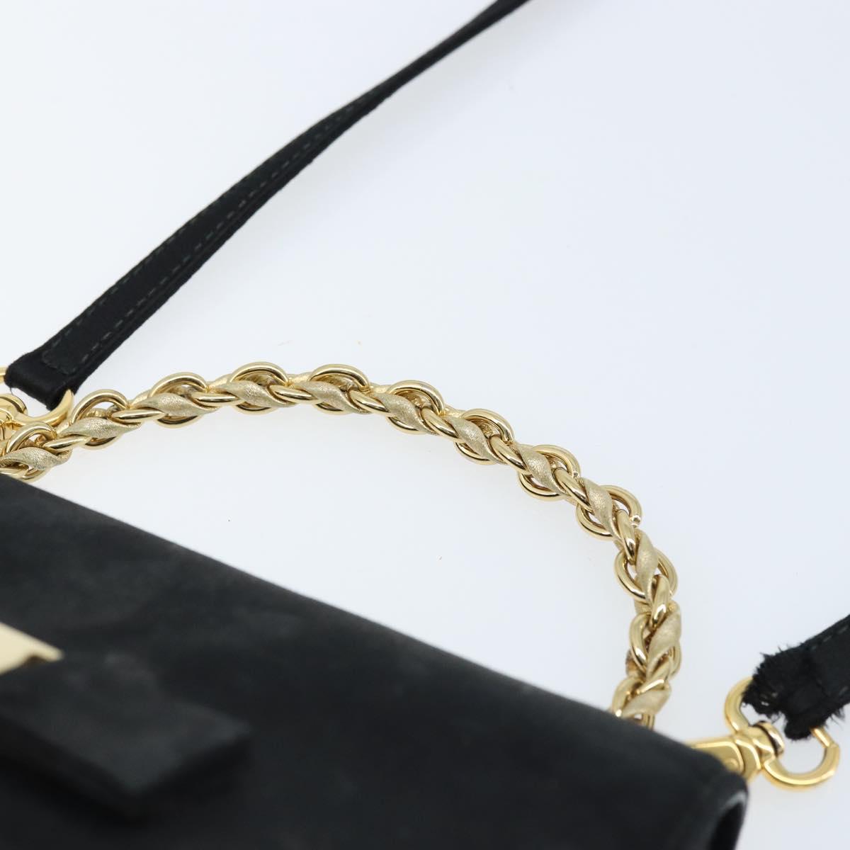 Salvatore Ferragamo Vala Ribbon Shoulder Bag Satin 2way Black Gold Auth 173786