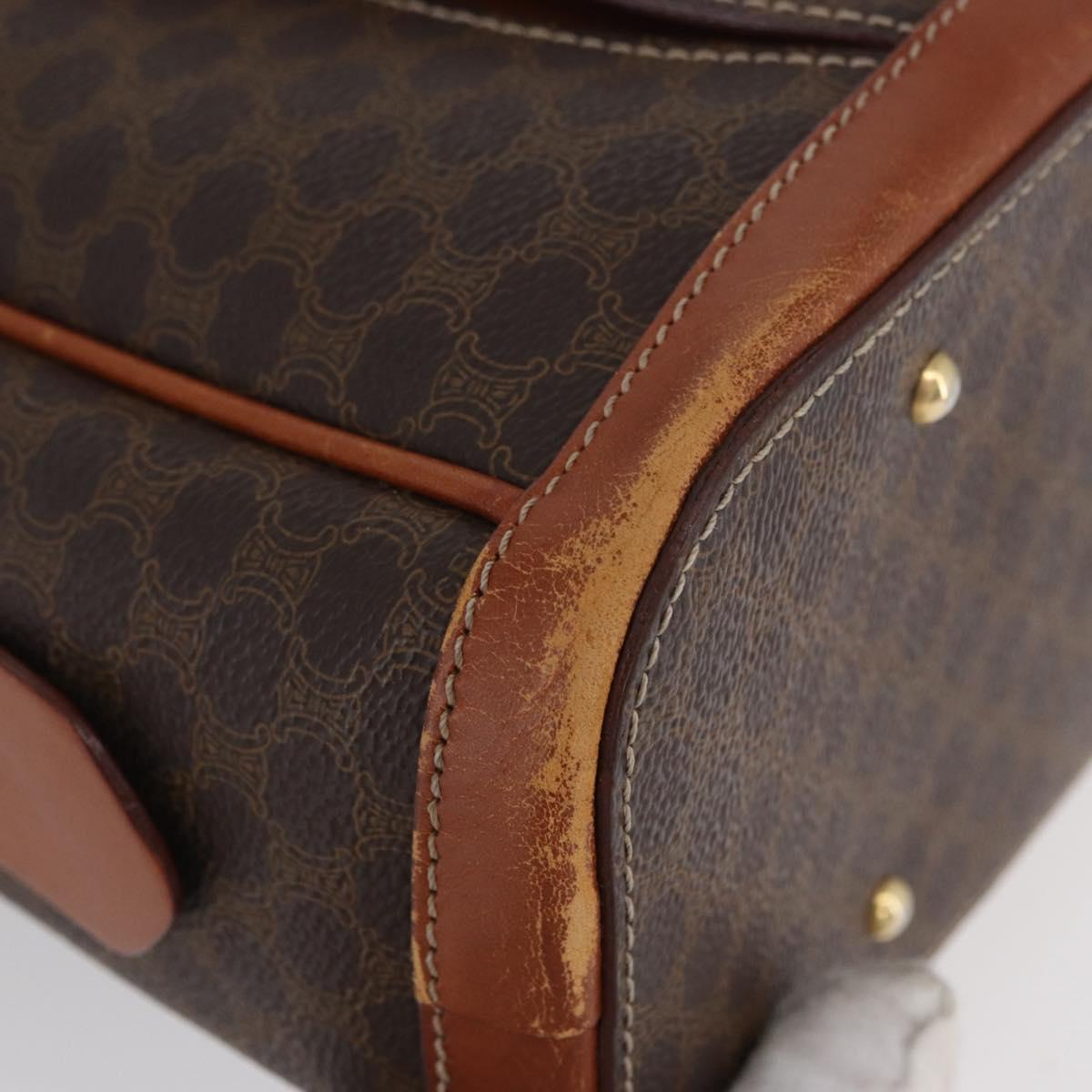 CELINE Macadam Canvas Hand Bag PVC Leather Brown Gold Auth 173791