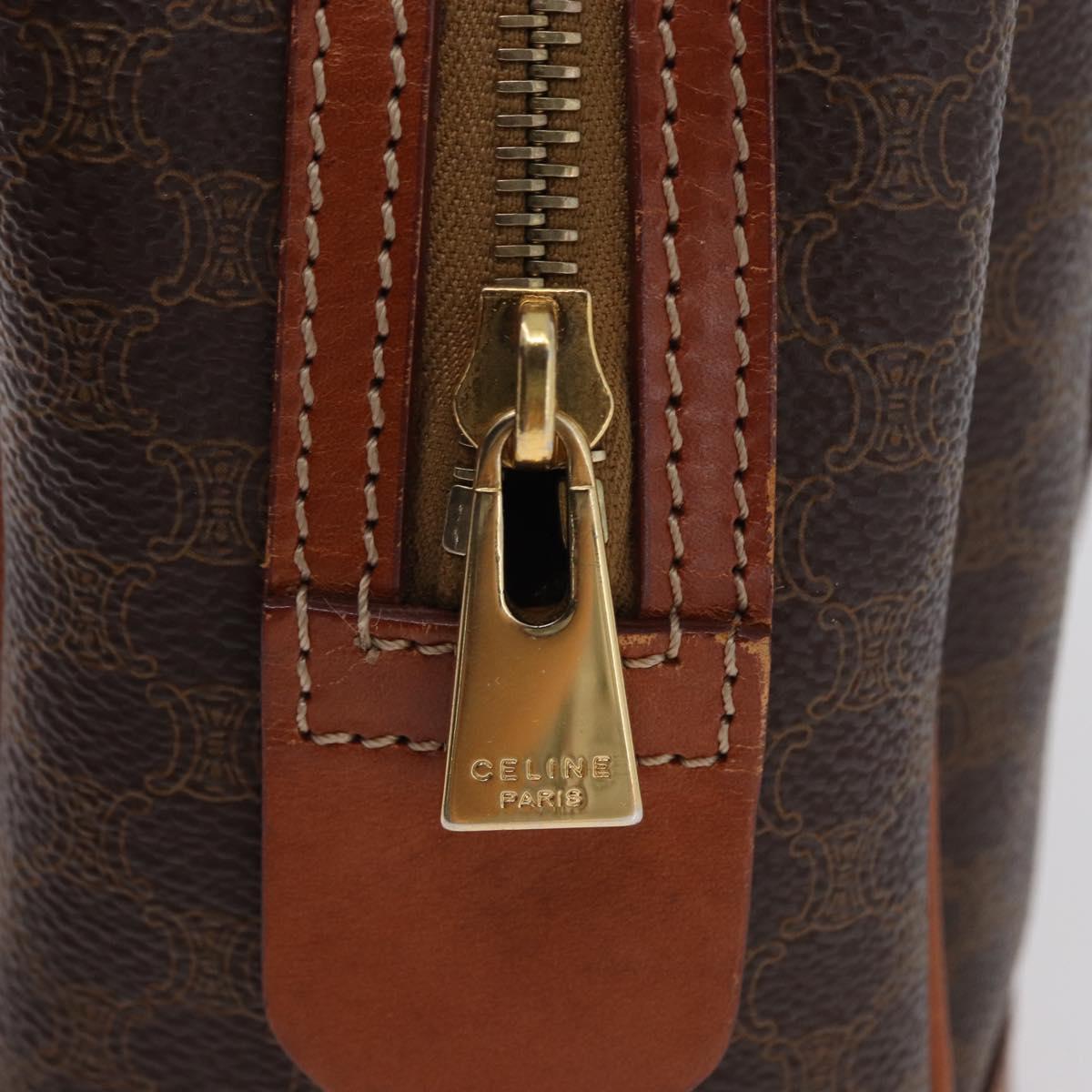 CELINE Macadam Canvas Hand Bag PVC Leather Brown Gold Auth 173791