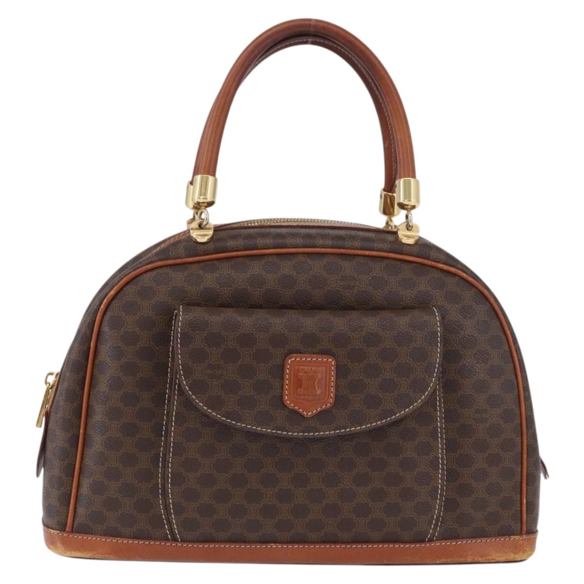 CELINE Macadam Canvas Hand Bag PVC Leather Brown Gold Auth 173791