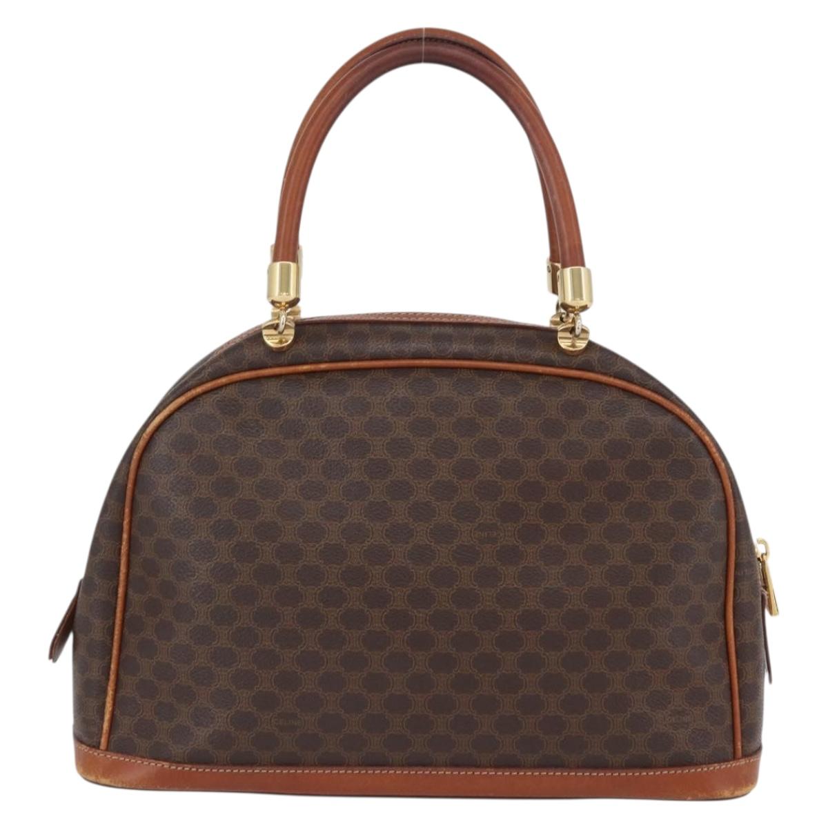 CELINE Macadam Canvas Hand Bag PVC Leather Brown Gold Auth 173791