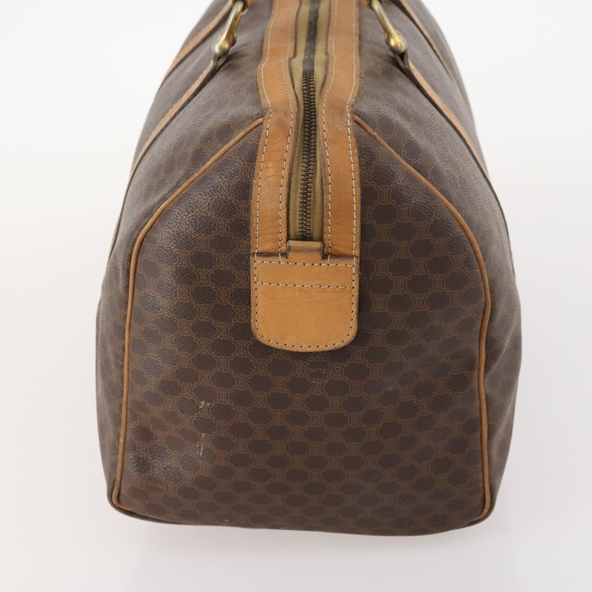 CELINE Macadam Canvas Boston Bag PVC Leather Brown Gold Auth 173792