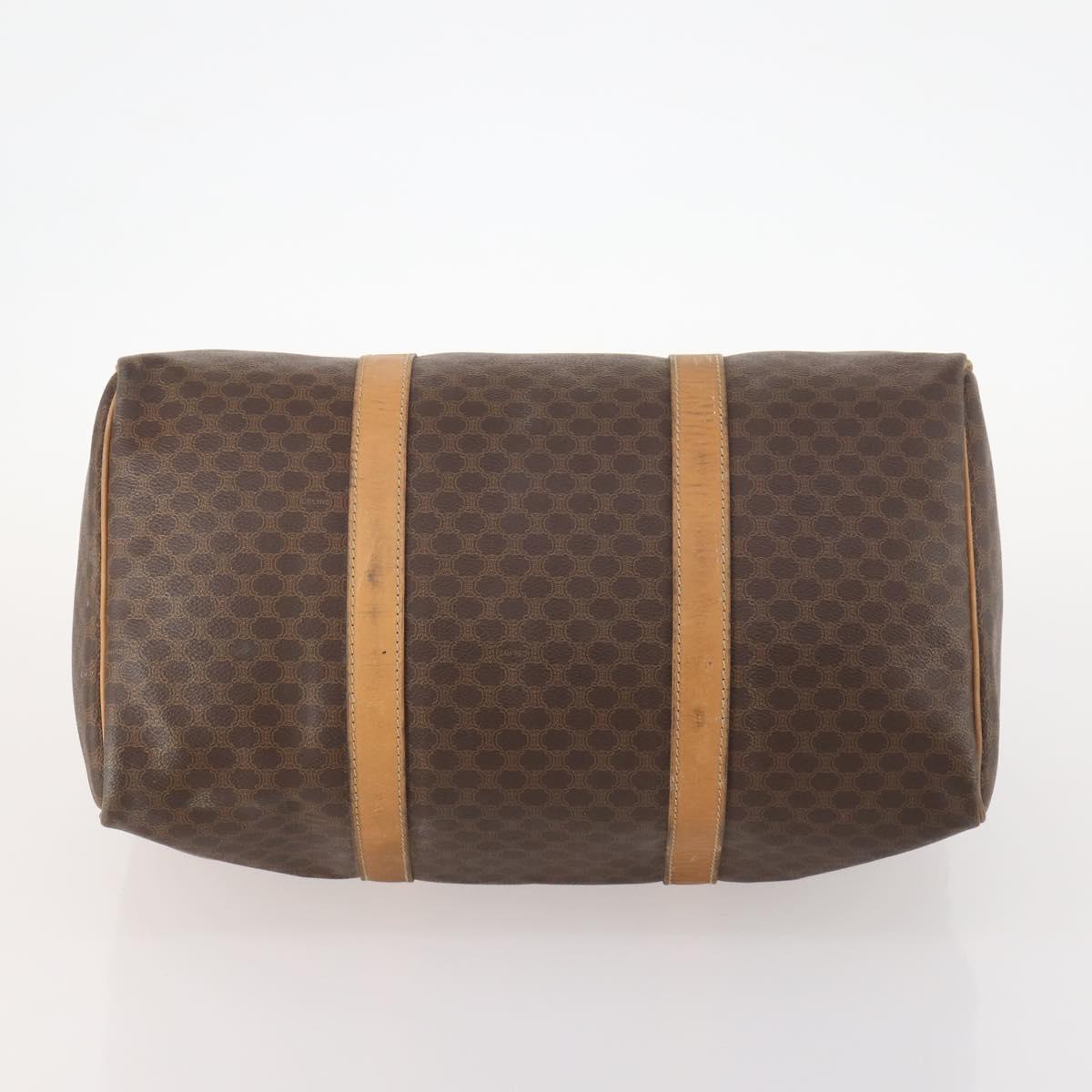 CELINE Macadam Canvas Boston Bag PVC Leather Brown Gold Auth 173792