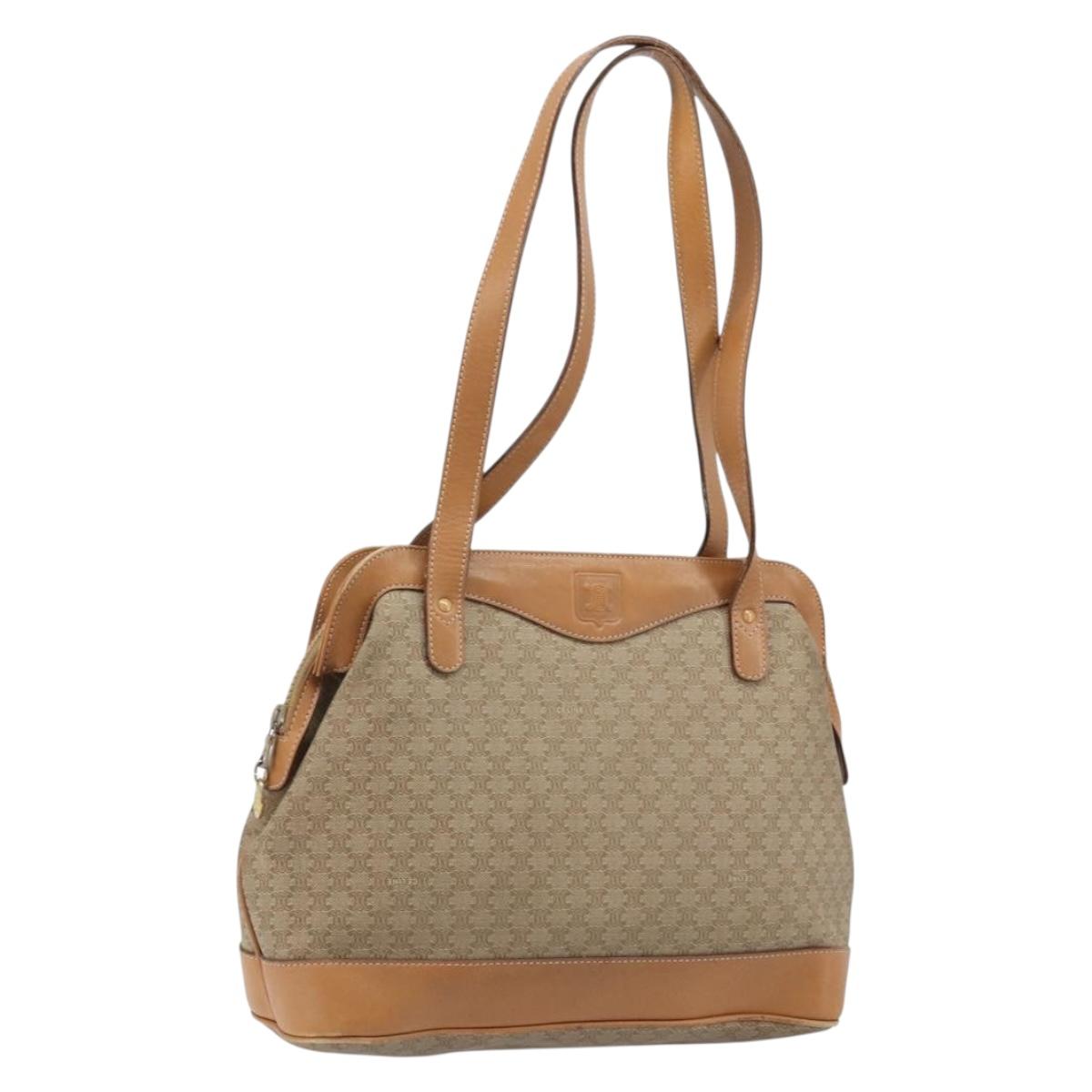 CELINE Macadam Canvas Hand Bag PVC Leather Beige Gold Auth 173793