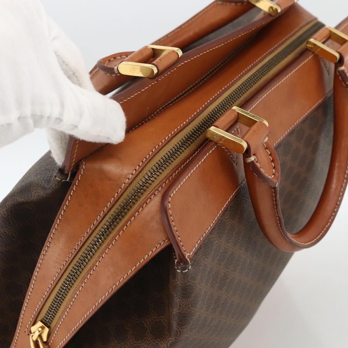 CELINE Macadam Canvas Hand Bag PVC Leather Brown Gold Auth 173794