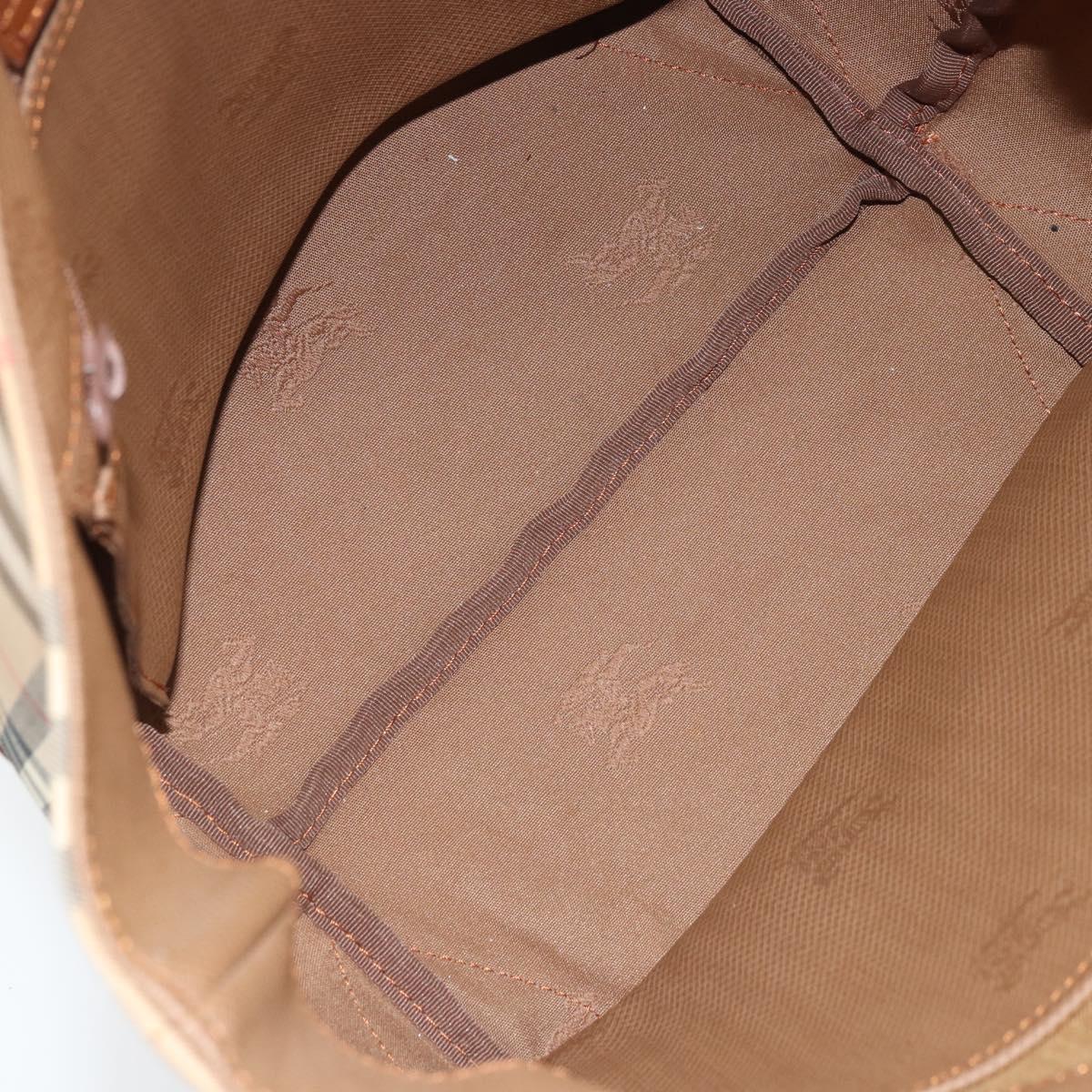 Burberrys Nova Check Hand Bag Canvas Beige Gold Auth 173795