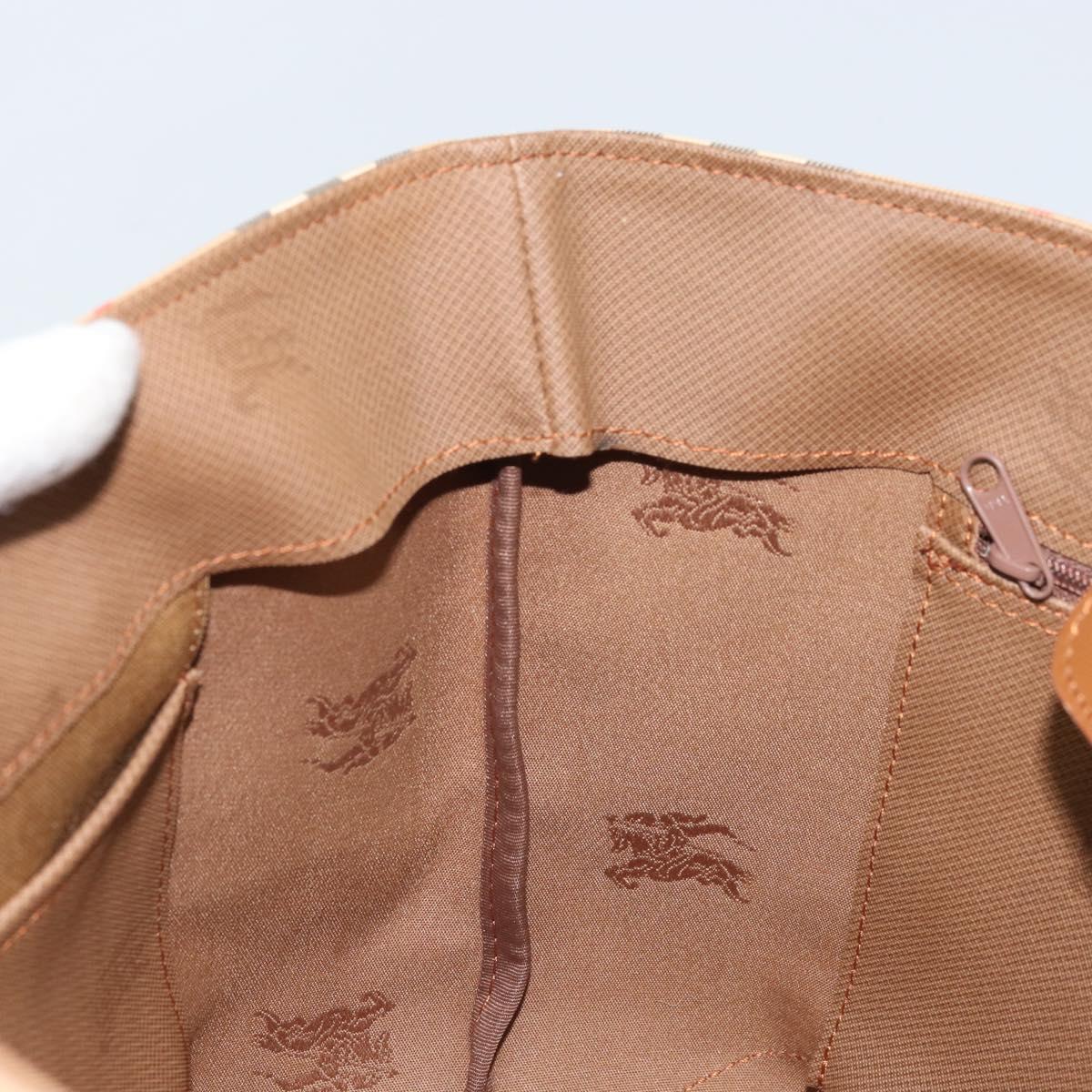 Burberrys Nova Check Hand Bag Canvas Beige Gold Auth 173795