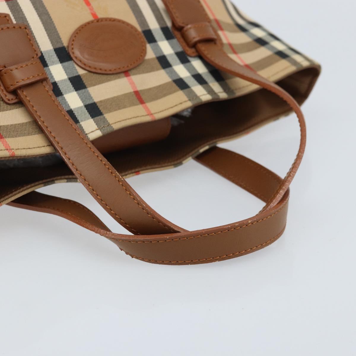 Burberrys Nova Check Hand Bag Canvas Beige Gold Auth 173795