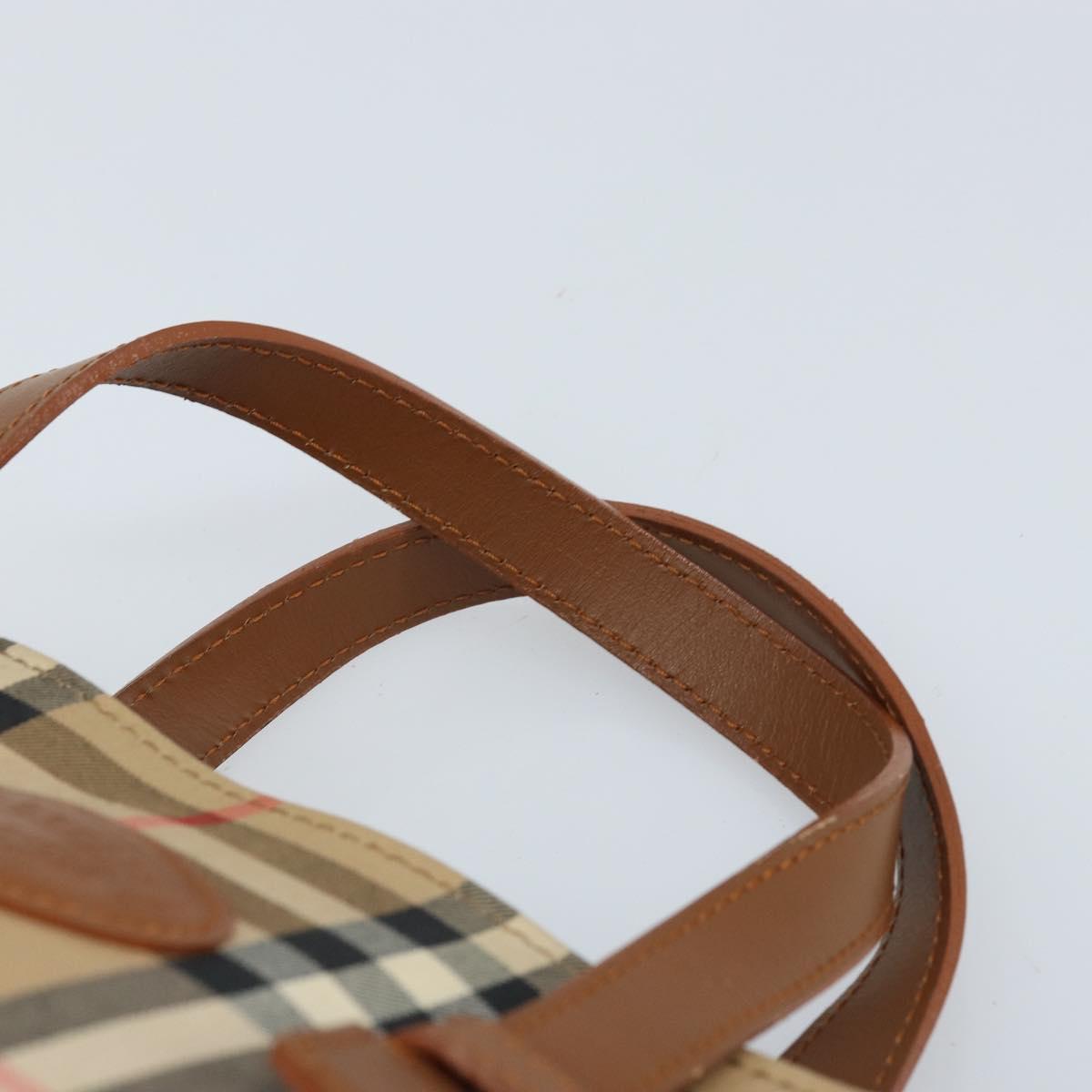 Burberrys Nova Check Hand Bag Canvas Beige Gold Auth 173795