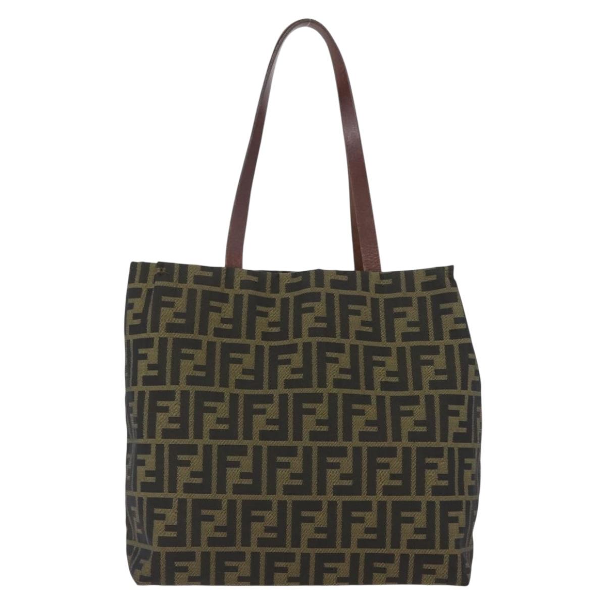 FENDI Zucca Canvas Hand Bag Black Brown Auth 173796