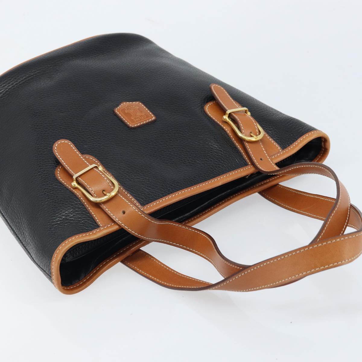 CELINE Tote Bag Leather Black Gold Auth 173798A