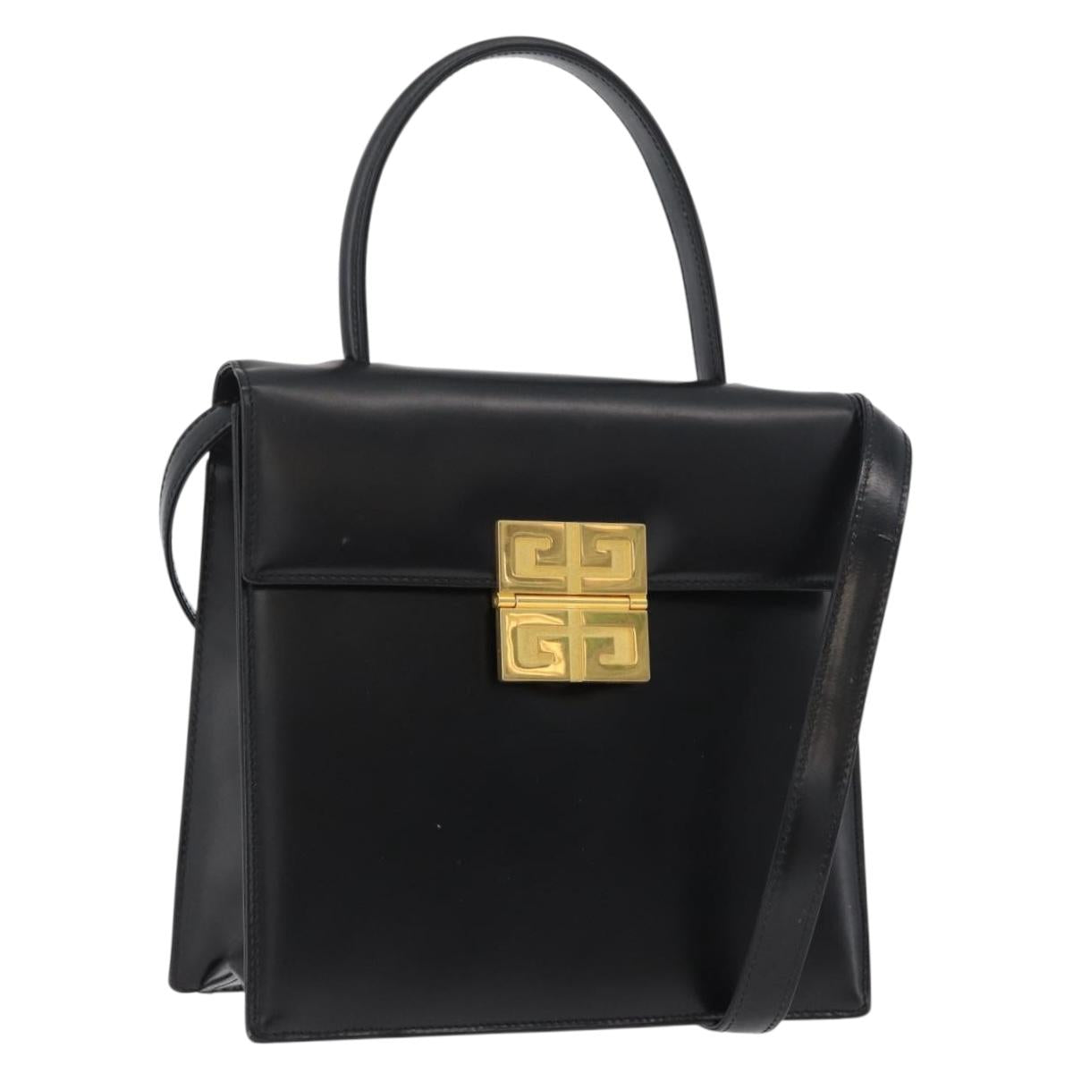 GIVENCHY Hand Bag Leather 2way Black Gold Auth 173799