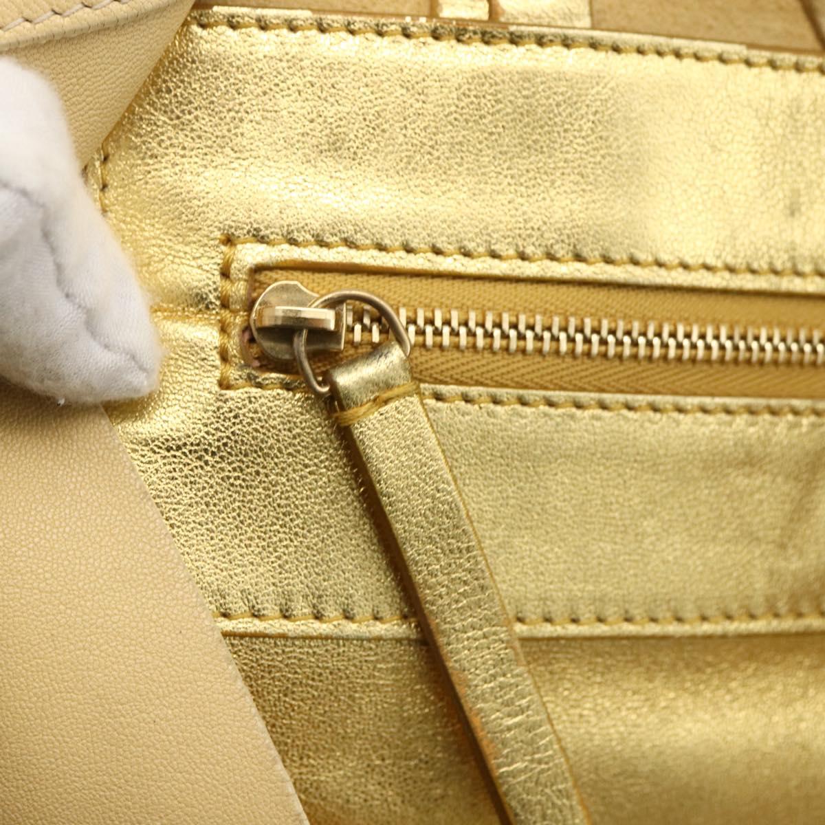 CELINE Tote Bag Leather Gold Auth 173800