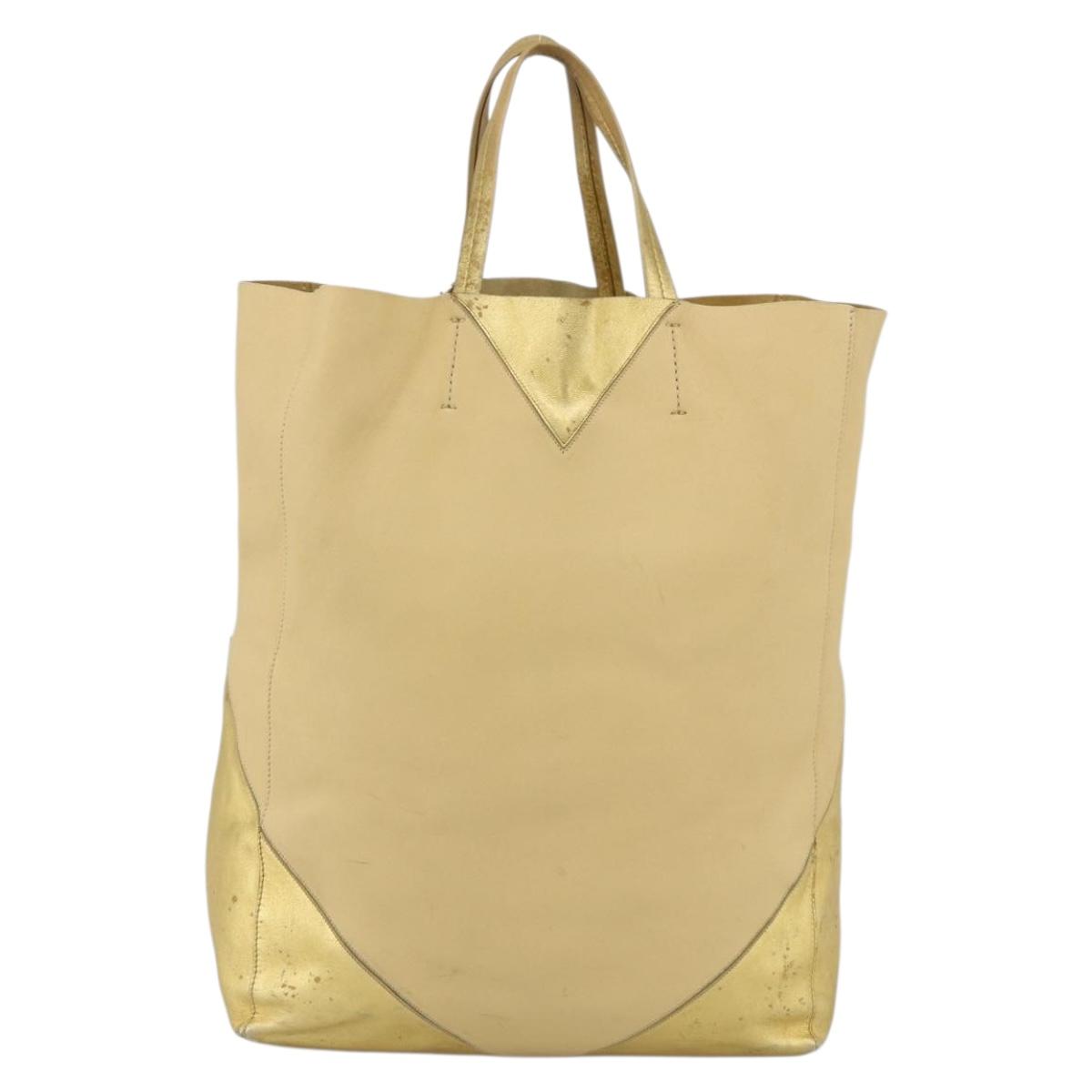 CELINE Tote Bag Leather Gold Auth 173800
