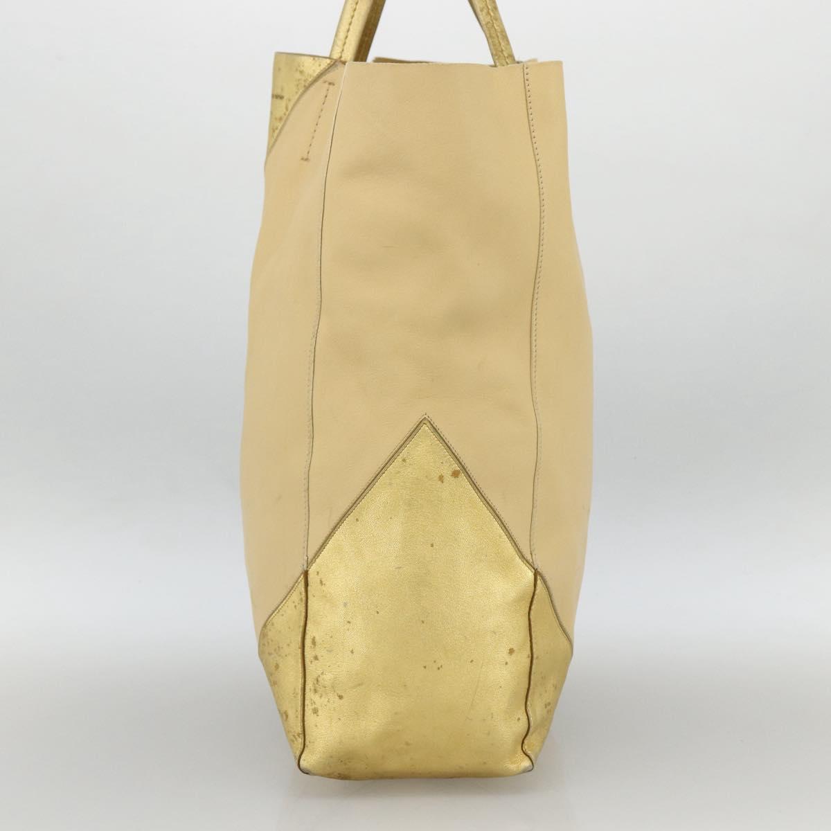 CELINE Tote Bag Leather Gold Auth 173800