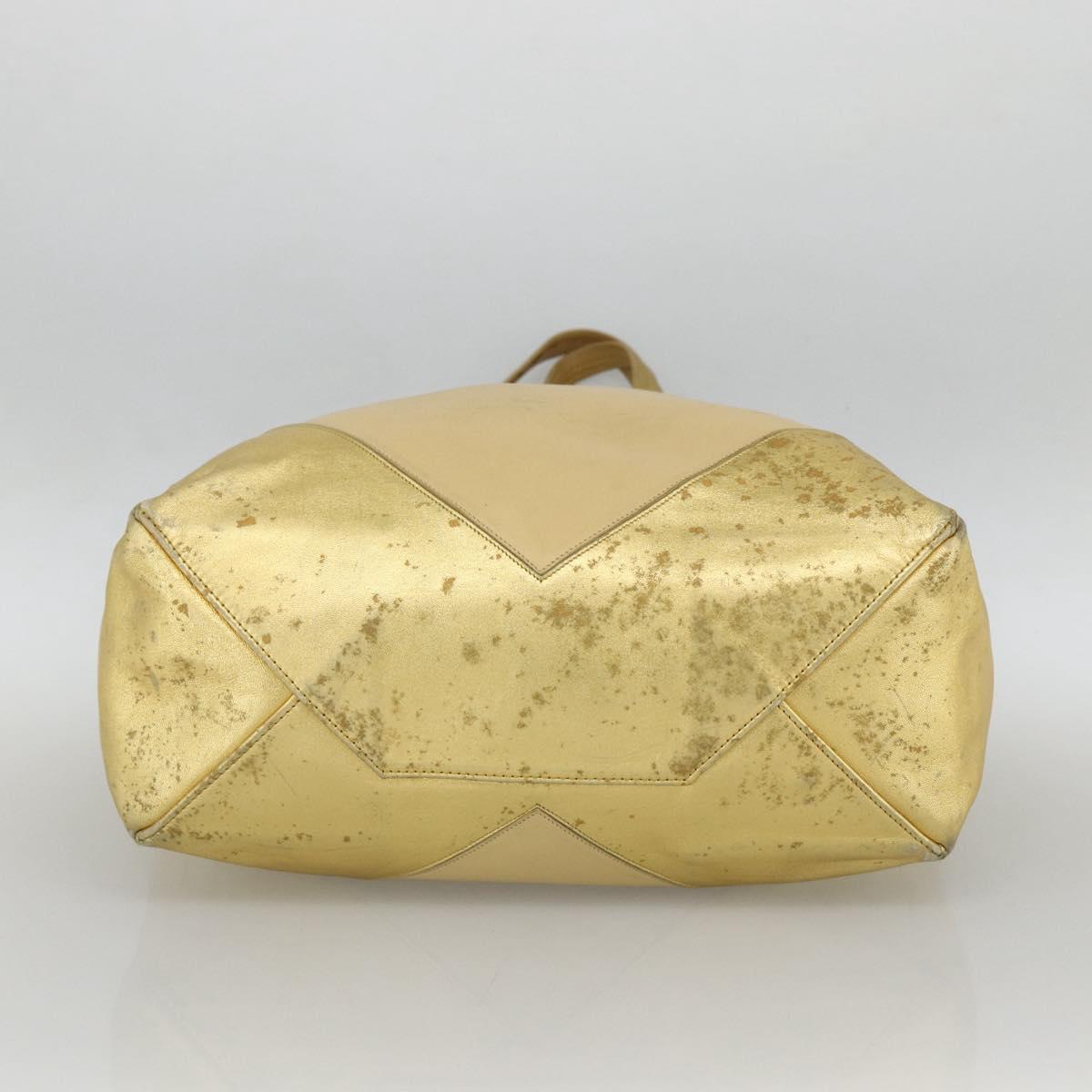 CELINE Tote Bag Leather Gold Auth 173800