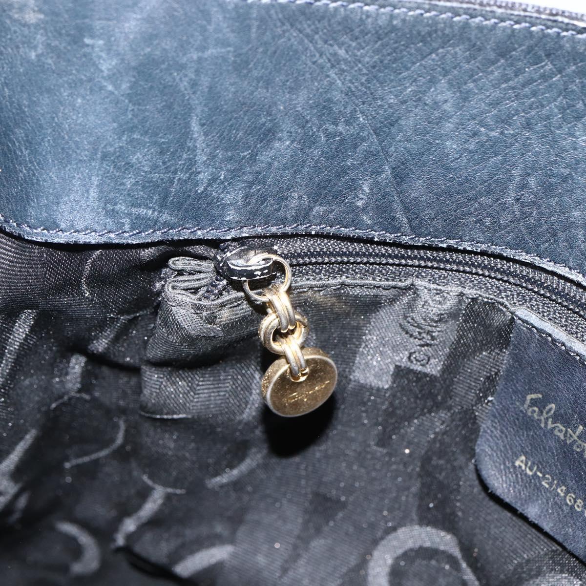 Salvatore Ferragamo Tote Bag Canvas Navy Gold Auth 173801