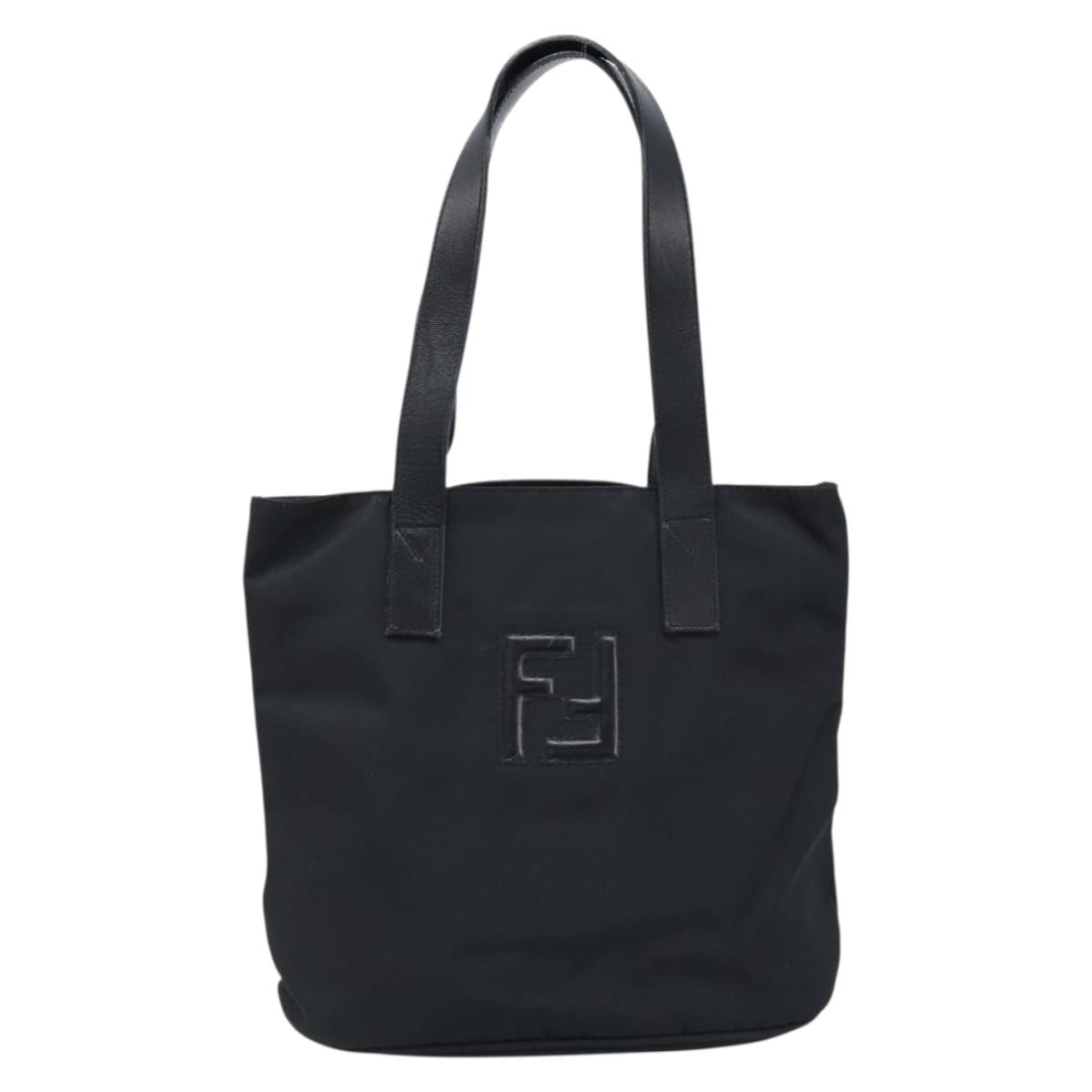 FENDI Tote Bag Nylon Black Silver Auth 173802