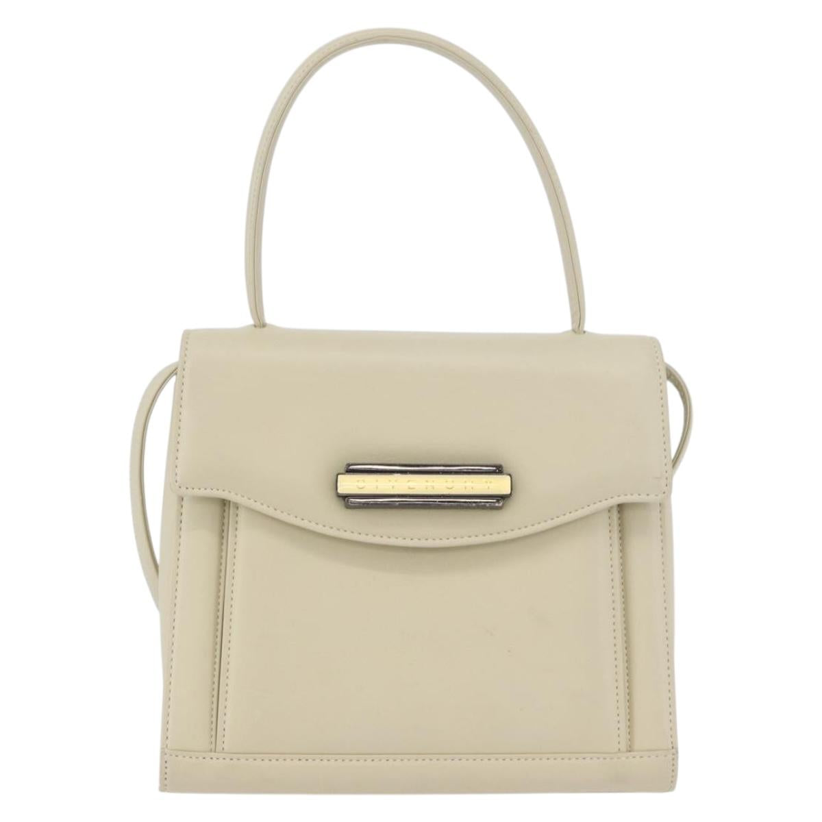 GIVENCHY Hand Bag Leather 2way Beige Auth 173803