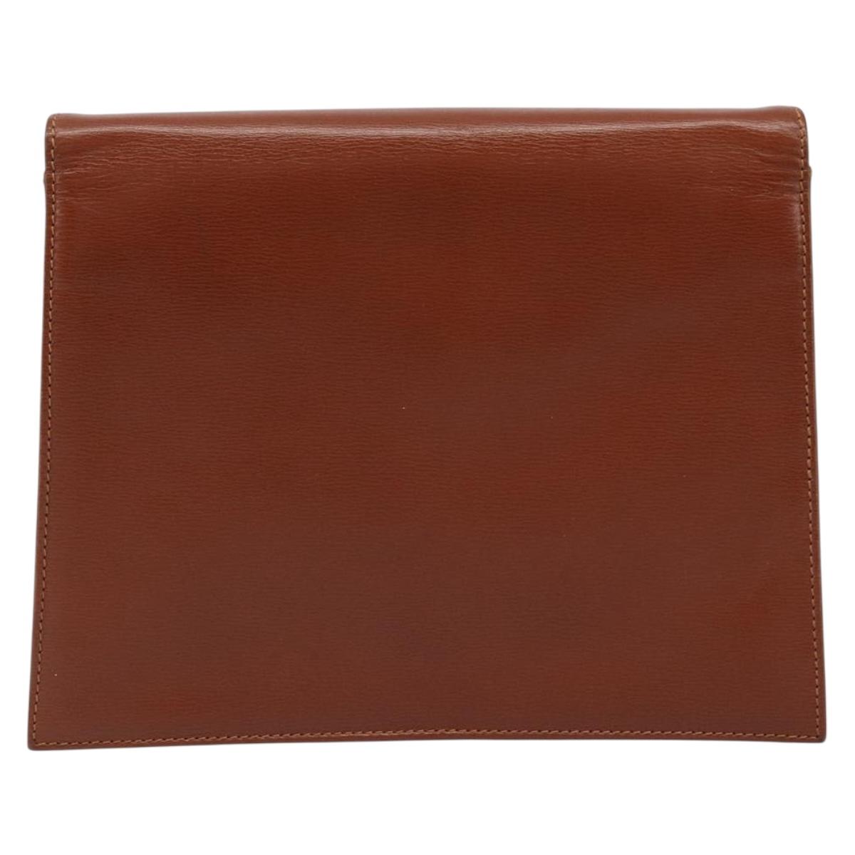 Christian Dior Clutch Bag Leather Brown Gold Auth 173808
