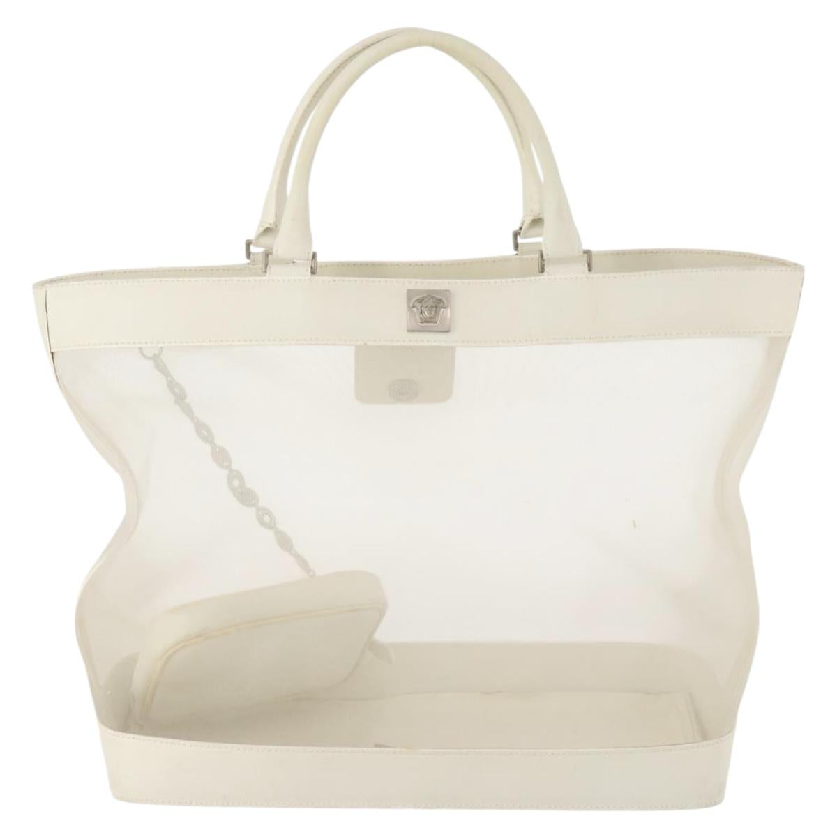 Gianni Versace mesh Tote Bag Nylon White Auth 173811