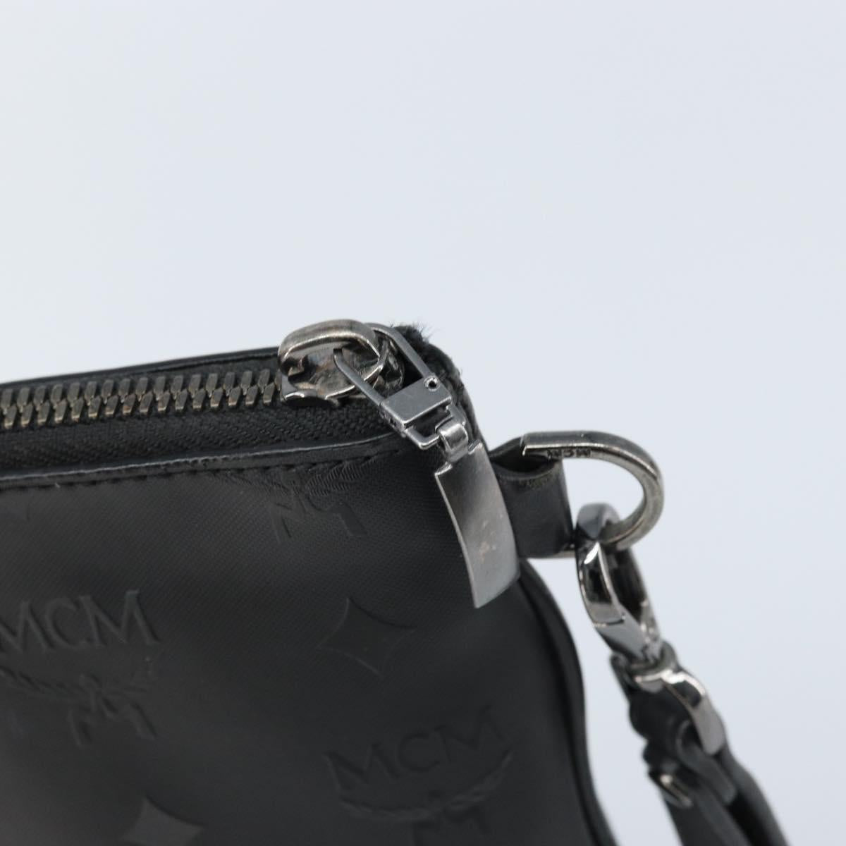 MCM Vicetos Logogram Clutch Bag Leather Black Silver Auth 173812