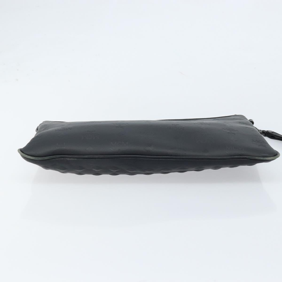 MCM Vicetos Logogram Clutch Bag Leather Black Silver Auth 173812