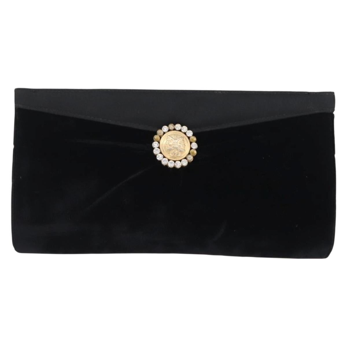 FENDI Clutch Bag Velor Black Gold Auth 173813