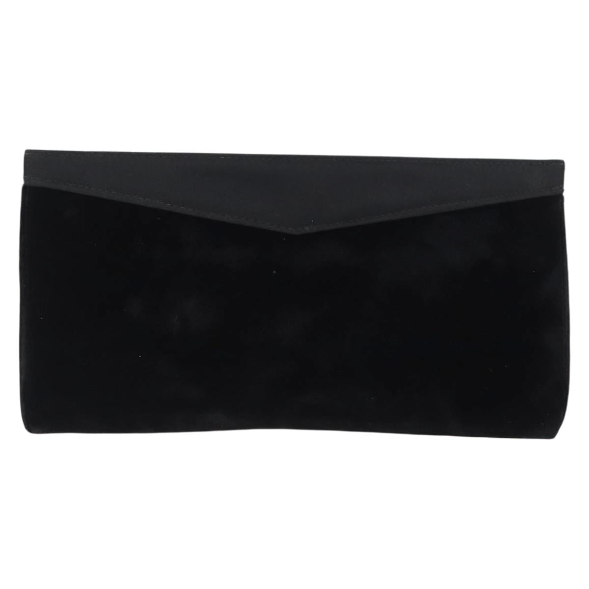 FENDI Clutch Bag Velor Black Gold Auth 173813