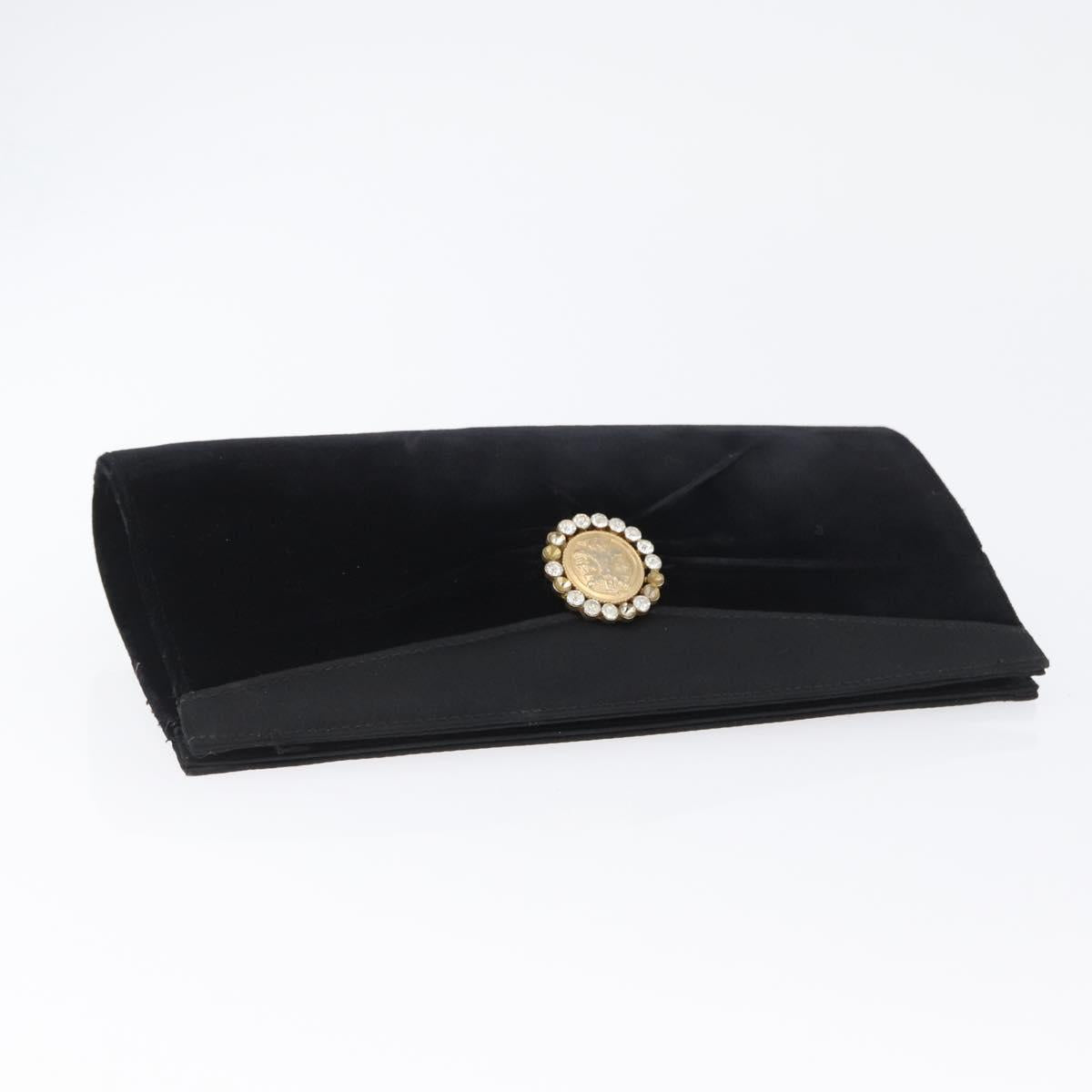 FENDI Clutch Bag Velor Black Gold Auth 173813