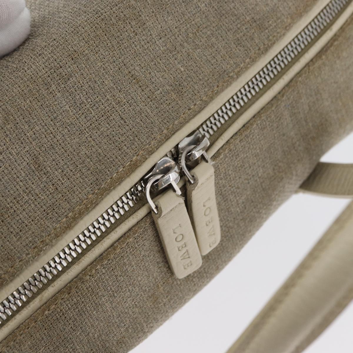 LOEWE Hand Bag Canvas Beige Silver Auth 173814