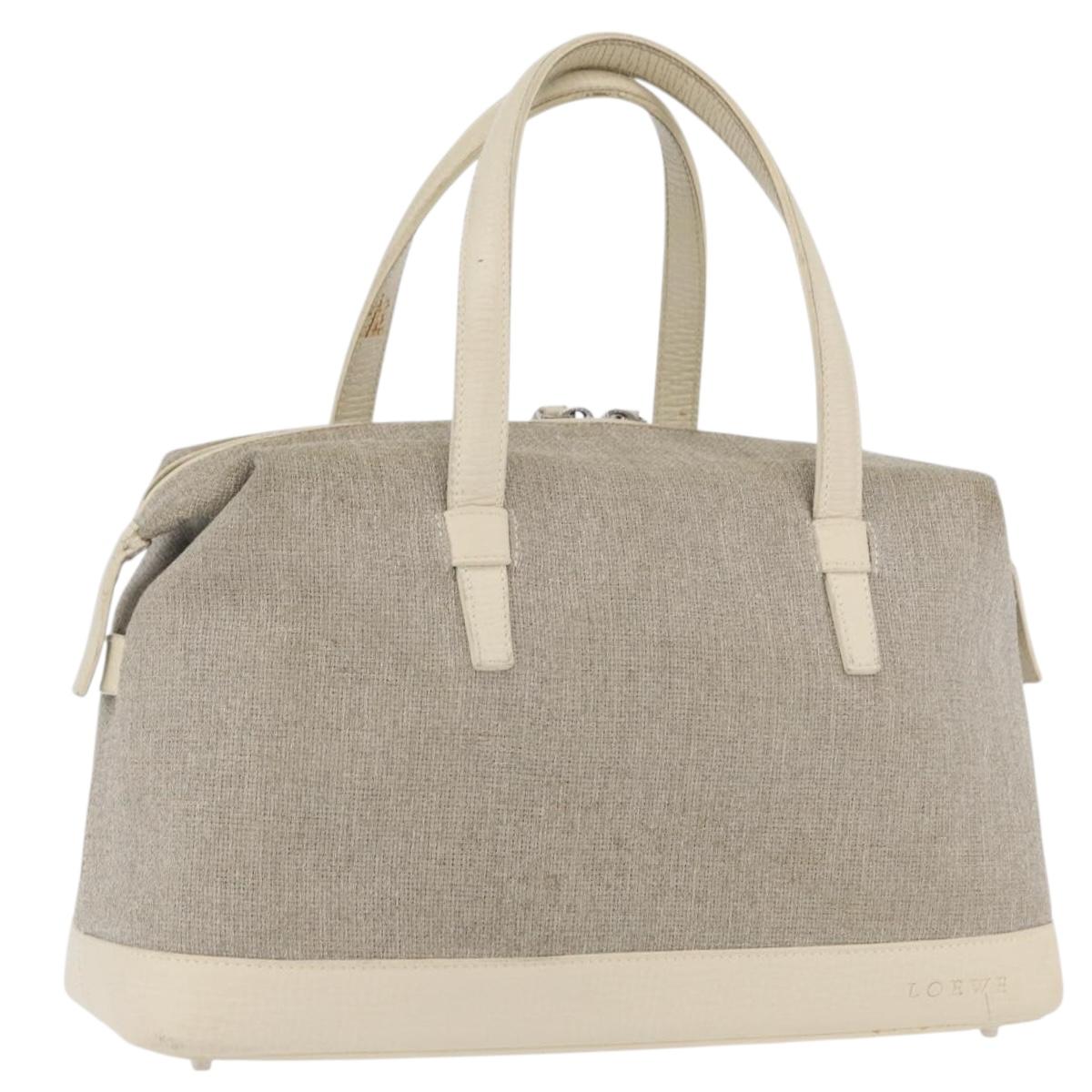 LOEWE Hand Bag Canvas Beige Silver Auth 173814